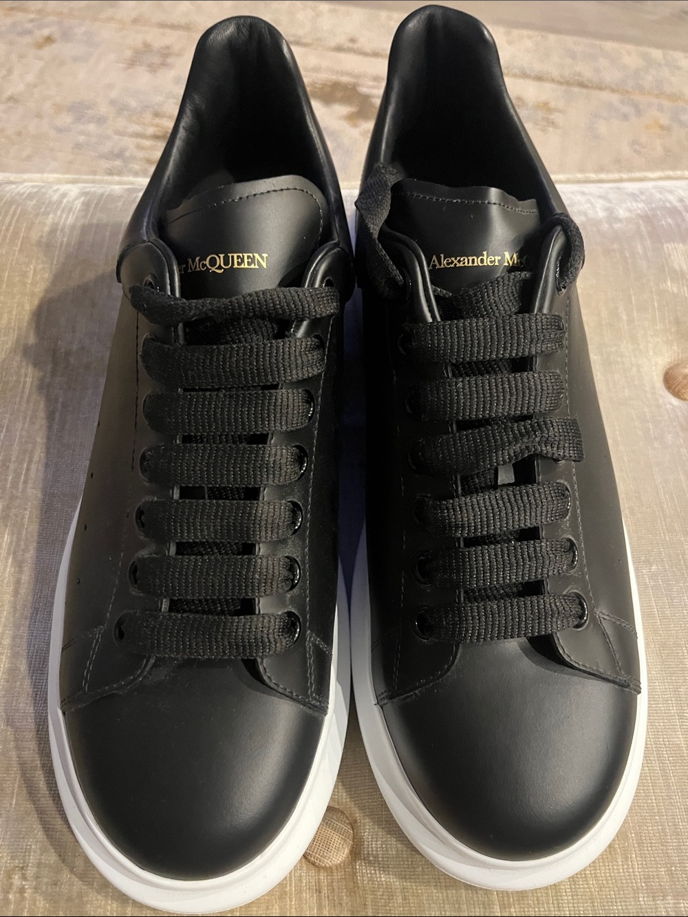 Alexander McQueen Black Leather Sneakers with White Sole